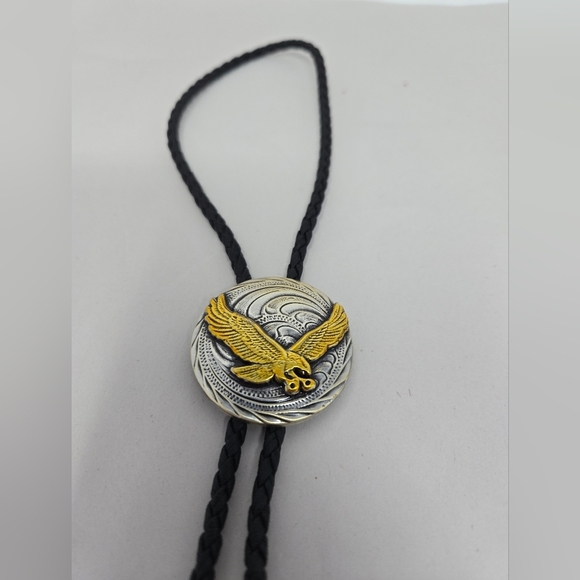 Silver & Gold Tone Eagle Landing Bolo Western Cowboy Tie Adj Braided Tie Rodeo - Picture 3 of 9